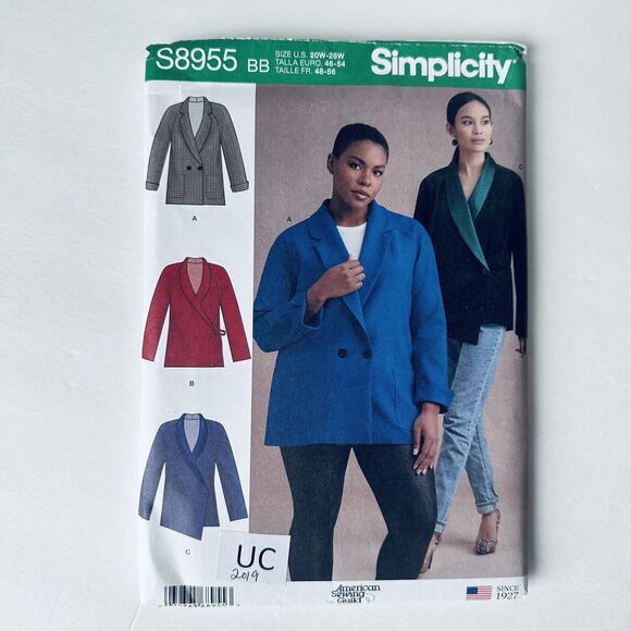 Simplicity 8955 Raglan Sleeve Jacket Side Tie or Button  PLUS SIZE 20W-28W UNCUT - Picture 1 of 2